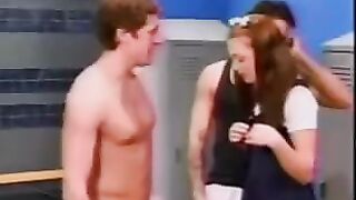 A cute schoolgirl was double penetrated by two guys