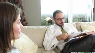 A girl with no panties seduces her stepfather and fucks with him