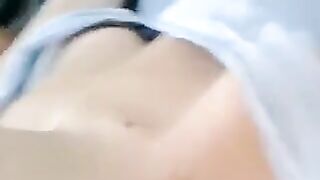 A half-naked girl is telling a lie and masturbating her body