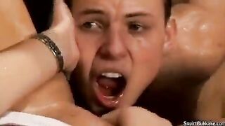A man made a cumshot right in the mouth of an insolent girl