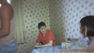 Foursome sex with wife swapping after drinking at home with friends