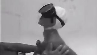 The girl made a blowjob to the underwater aqua-technician