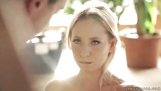 The pretty wife gently rides her husband’s cock on horseback