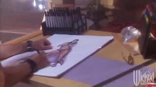 A stunning woman shows her lover her huge and gorgeous tits