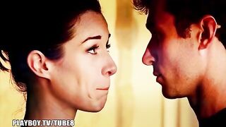 A young woman has sex near the fire, her body very nice