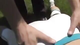 Busty brunette with beautiful tits gets her pussy filled with cum on the couch
