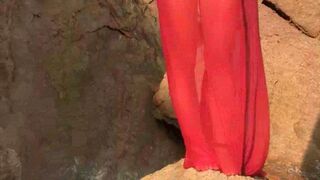 A sexy girl with small boobs has sex on the wet sand