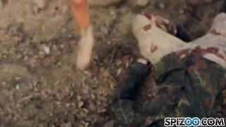 Man fucked two sexy blondies in an abandoned warehouse, a hot scene