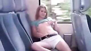 The man ironed the girl's tits through panties on the bus