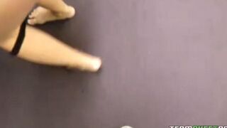 The big tits blonde makes a sweet blowjob
