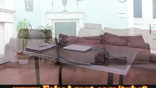 Nice chick with beautiful breasts fucks on the couch
