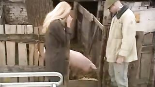 A hot chick from the Russian village is fucking outdoors