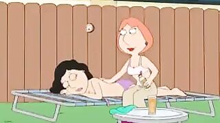 Bonnie and Lois do the lesbian thing in this Griffin family scene