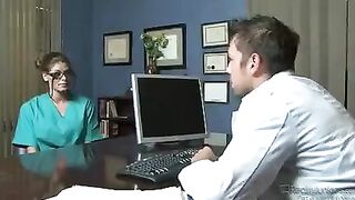 Pervert nurses getting wild with huge fake boobs