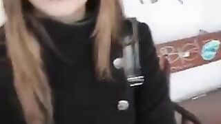 A girl isn't ashamed to lick someone's cock in public place