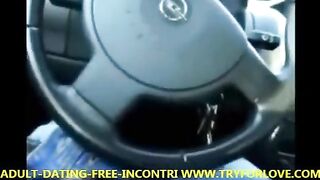 Blonde girl fucks with a taxi driver in the car, pays with her mouth