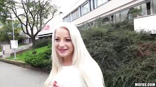 A sexy blonde with natural tits gets fucked on camera