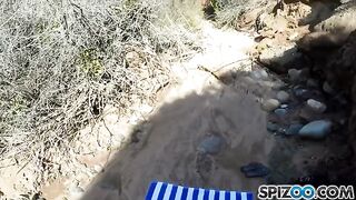 A girl with big natural boobs has sex with a guy in nature