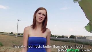 Redhead girl fucked outdoors in a risky location by a stranger