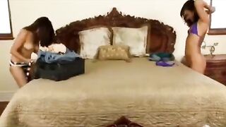 Asian beauties are getting fucked on the bed with their pussies licked