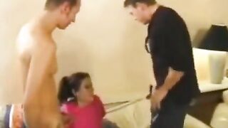 A depraved young nanny gives herself to two guys for anal