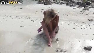 A couple enjoys private sex on the Russian beach, hidden from prying eyes