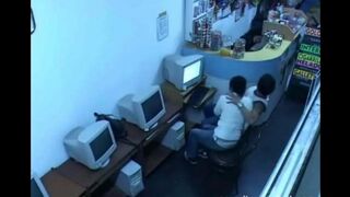 A girl showed her tits to strangers on webcam in the internet cafe