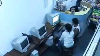 A girl showed her tits to strangers on webcam in the internet cafe
