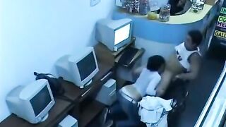 A girl showed her tits to strangers on webcam in the internet cafe