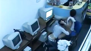 A girl showed her tits to strangers on webcam in the internet cafe