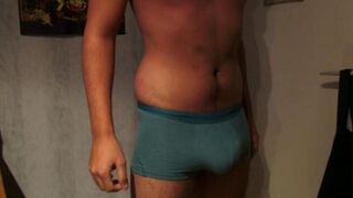 A man experiences a powerful orgasm and releases his sperm into his underpants