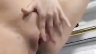 A man made cumshot right on the pregnant belly of a girl