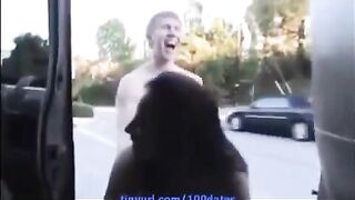 A beautiful woman has a debauched sex gesture with her boyfriend