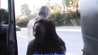 A beautiful woman has a debauched sex gesture with her boyfriend