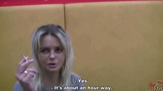 The guy removed the girl from the bus stop and pulled his dick in her mouth