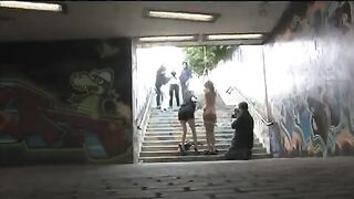 Girl tied up and fucked on the public street