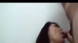 Mature Japanese man caresses his cock with his hand and fucks a girl