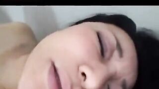 Mature Japanese man caresses his cock with his hand and fucks a girl