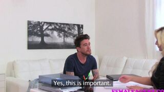 The couple have an amazing sex on the couch with fake tits