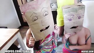 The girls put on each other's bags on their heads and had sex