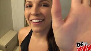 A beautiful girl quickly fucks in the bathroom, showcasing raw passion