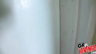 A beautiful girl quickly fucks in the bathroom, showcasing raw passion