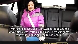 A hot girl is having fun with her taxi driver in his car