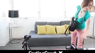 Young girl with small boobs fucks at her first porn casting