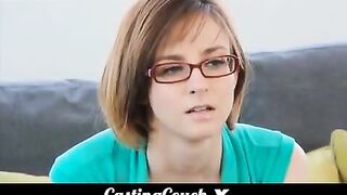 Young girl with small boobs fucks at her first porn casting