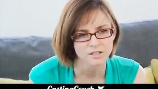 Young girl with small boobs fucks at her first porn casting