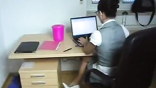 The young secretary was fucked by her boss directly in the office