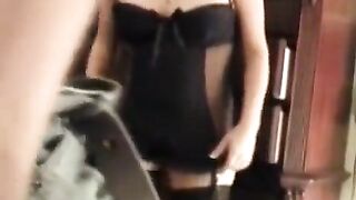 The husband came home to a sexy wife in a corset