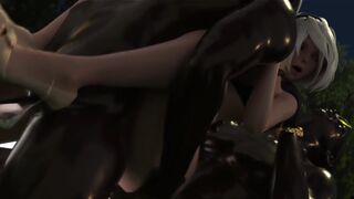 2B enjoys double penetration in a thrilling Night Park scene