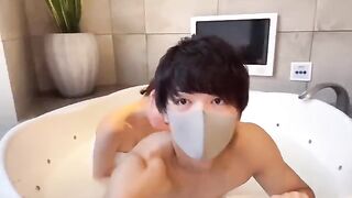 Japanese guy with huge cock oiled and banged doggy style